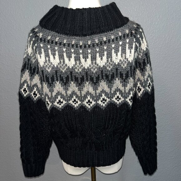 Anthropologie JOHN + JENN WES FAIR ISLE Black Gray & Cream Off-Shoulder Sweater - Picture 5 of 12